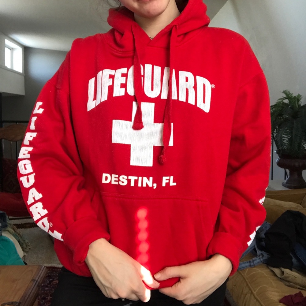 Red lifeguard hooded sweatshirt!